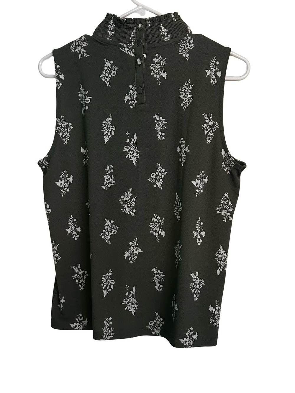Ann Taylor Black Sleeveless Floral Mock-Neck Blouse - Picture 4 of 5
